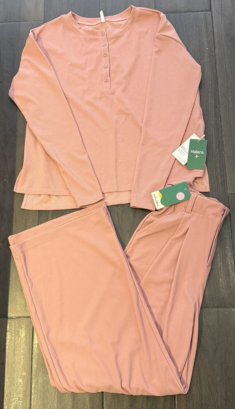 NWT Halara Waffle Knit Henley Oversized Dusty Rose Athleisure Lounge 2 PieceSet